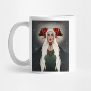 Portrait of a magical Celestial Fairy Queen Moon Phase and Star Background Mug